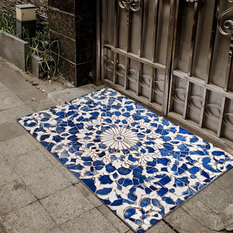 

VIKAMA Blue And White Floral Pattern Area Doormat Suitable For Indoor/Outdoor Decorative Mats Home Decoration 40x60cm