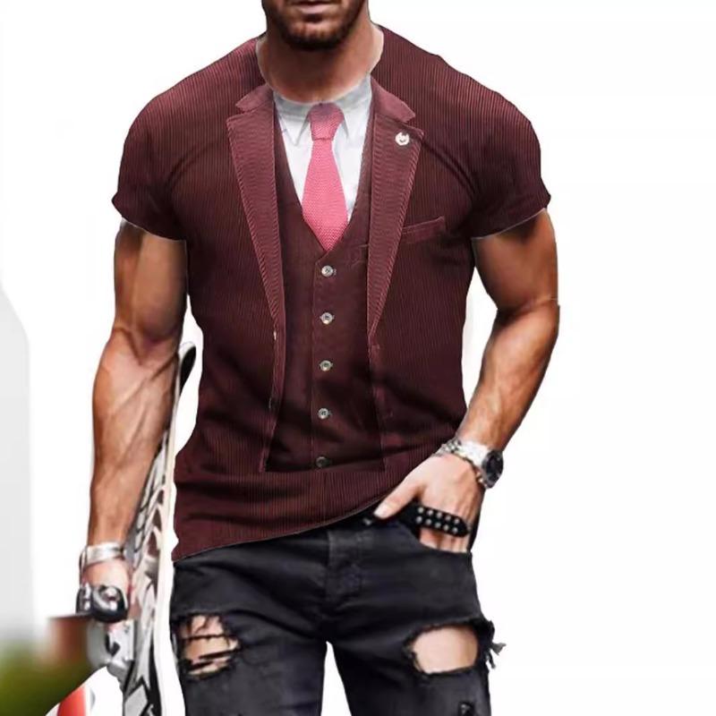 Letní pánská falešná dvoudílná trička s kulatým výstřihem Ležérní volný střih Vhodné pro outdoor Všestranné trendové tričko