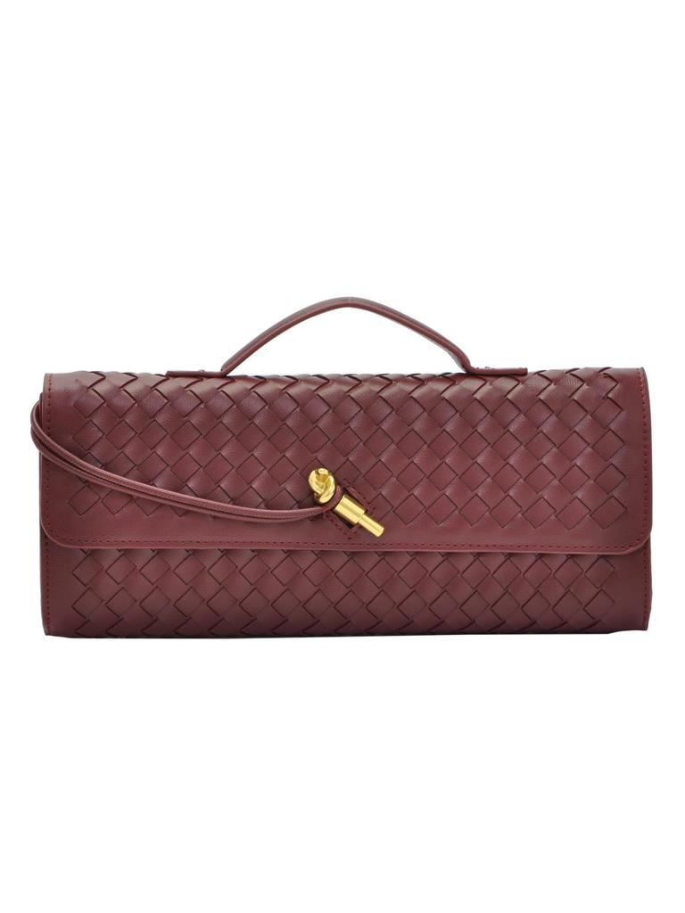 Handmade Woven Leather Baguette: Soft, Solid Color Crossbody Handbag for Women