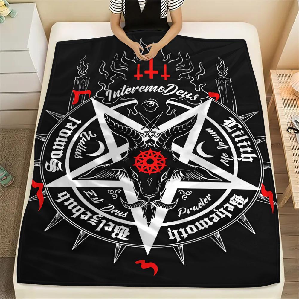 1PC Satan Symbol Print Flannel Blanket, High Quality All Seasons, Home Decor, Warmth and Comfort, Perfect for Christmas Gifts