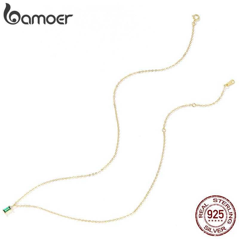Bamoer 925 sterlingsølv grønn zirkon anheng halskjede for kvinner fine smykker belagt gull lenkekjede kvinner smykker gave