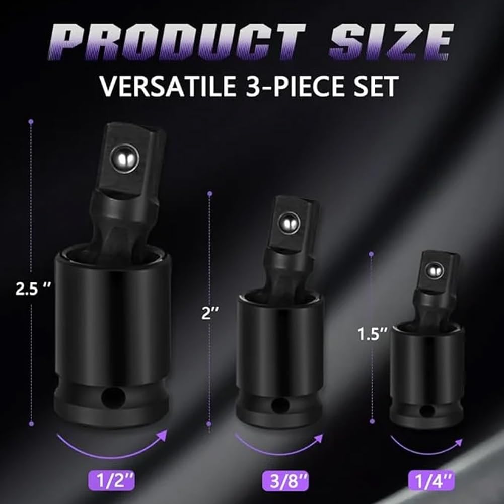 360° Swivel Air & Electric Impact Universal Joint Socket Adapter Set 1/4" 3/8" 1/2" Drive Extension Bar Kit for Impact Wrench