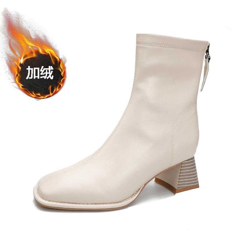 Short boots women's high heels new women's boots Martin boots rear zipper square heel single boots medium heel boots
