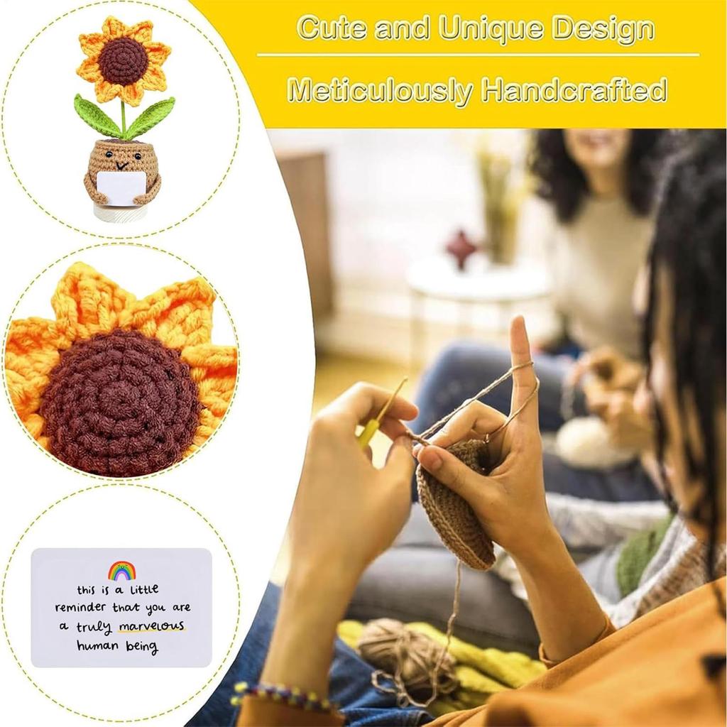 Känslomässiga Stödjare Solros Kreativ Stickad Docka Liten Virkad Konstgjord Söt Motivationsdekorationer Tillbehör För Skrivbord