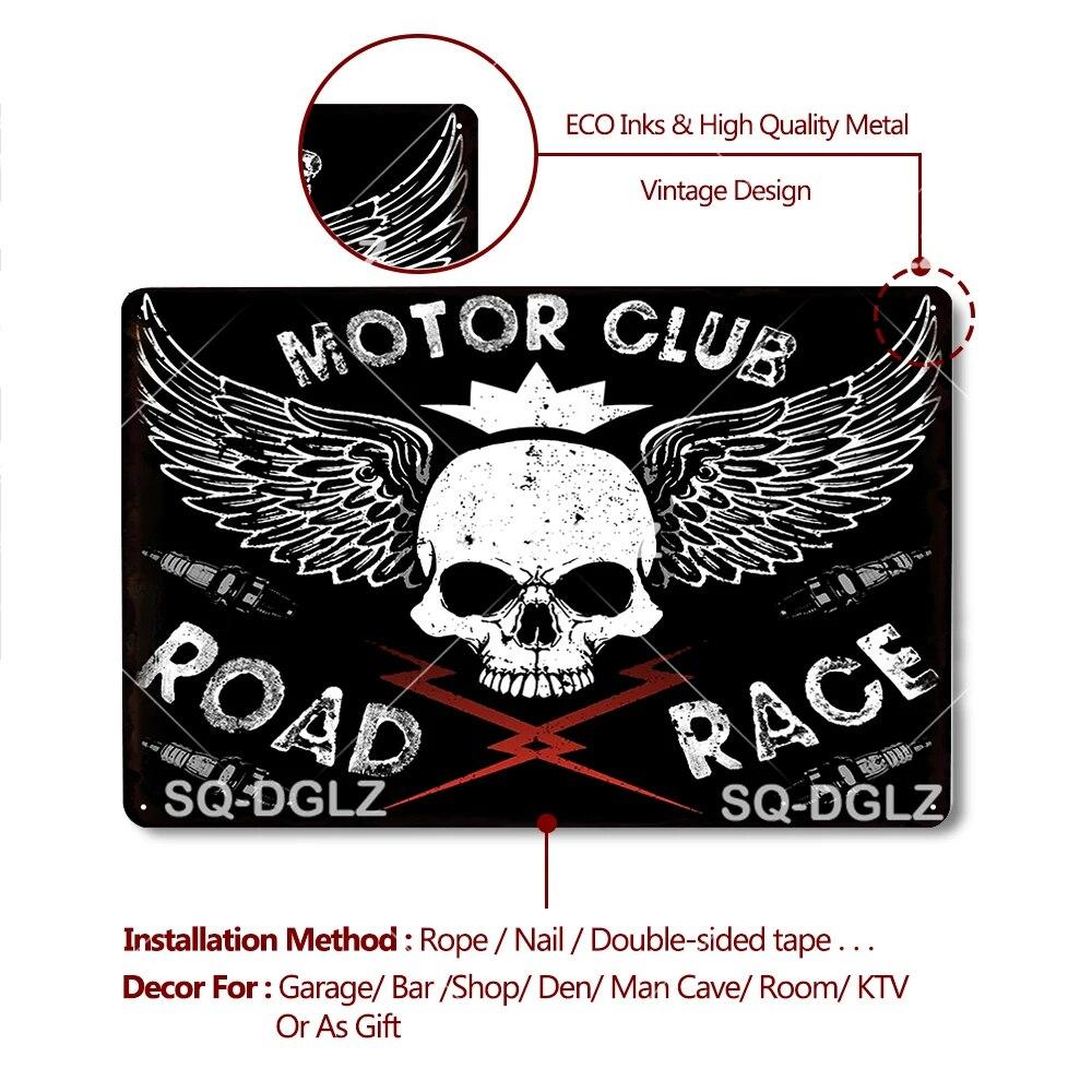 Motor Club Metal Sign Vintage Garage Tin Sign Bar Decor Plaque Pub Bar Decor Metalen Borden Poster Plate Art Poster