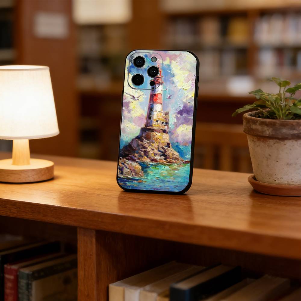 Art oil painting of a lighthous Phone Case For iPhone 17, 16,15,14,13,12,11 Plus,Pro Max, Others Soft Black Cover