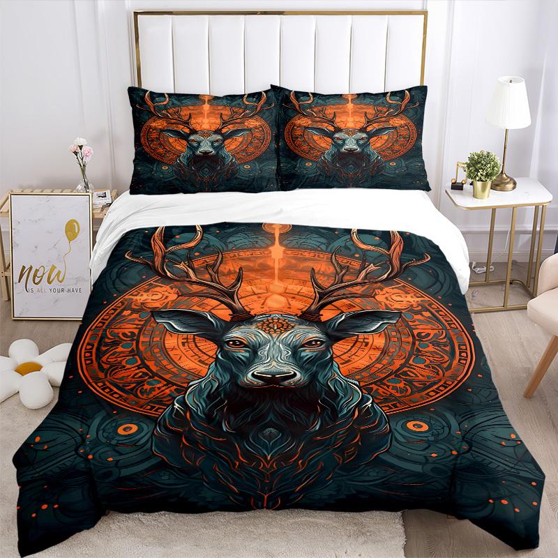 3pcs Deer Mandala Soft Comfortable Bedding Set, For Bedroom, Guest Room And Dorm, All Season Use, High-Definition Printing, Machine Washable 142
