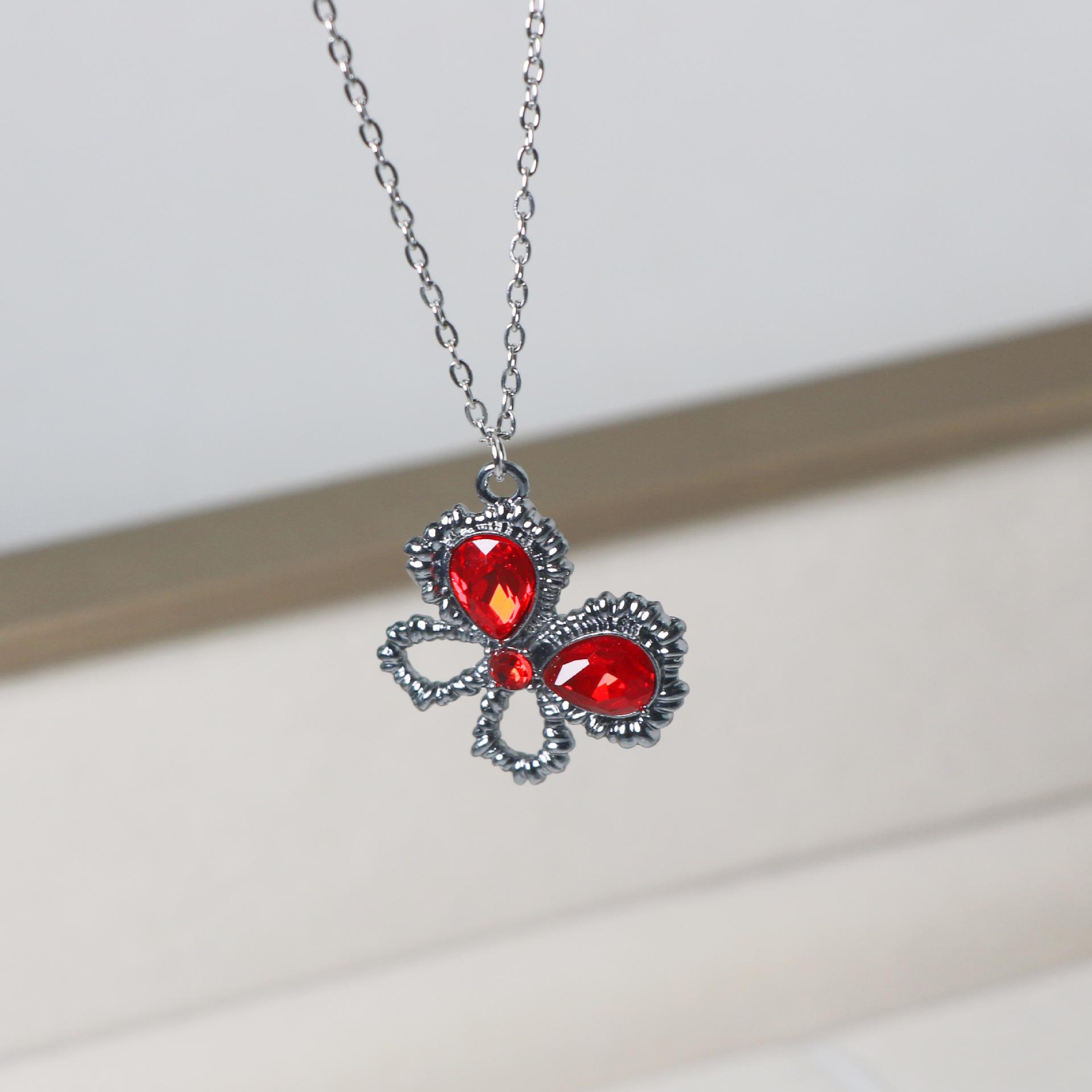 Cross Zircon Snake Necklace: Red Zircon, Retro Style, Titanium Steel Clavicle Chain, Color-Preserving Water Drop Pendant