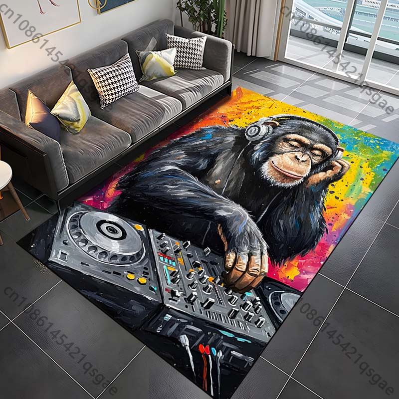 A Gorilla On a Graffiti-Style Album Cover Print Carpet for Living Room Bedroom Sofa Home Decor Non-slip Mat Luxury Gift