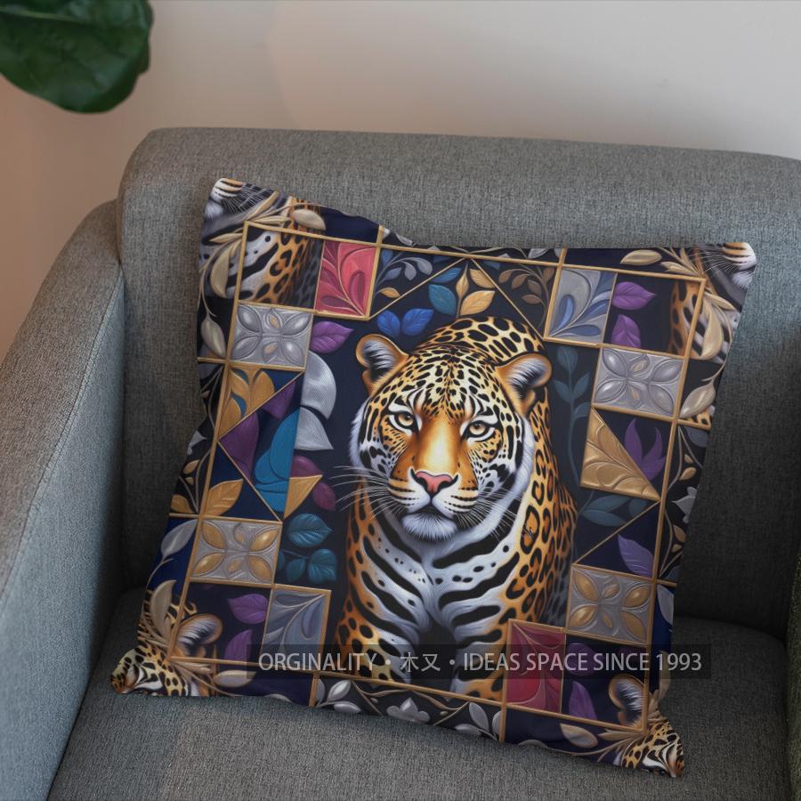 2D Buntes Leopardenmuster Dekorative Kissenhülle Muster Kissenbezug Geeignet für Sofa Schlafzimmer Auto Kissenbezug