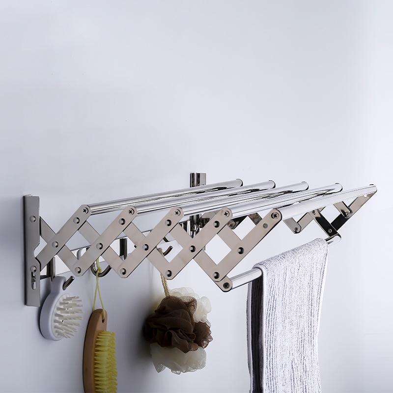 304 Stainless Steel Retractable Towel Rack with Hooks for Bathroom, Hotel, or Balcony Drying