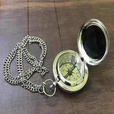 Gümüş El Yapımı Pusula/Basmalı Düğmeli Pusula/Pirinç Cep Pusulası/Klasik Boy Pusula