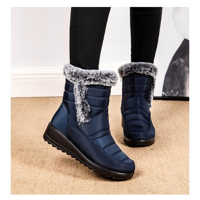 2025 New Style Faux Rabbit Fur Collar High-Top Insulated Women's Snow Boots with Side Chain, Waterproof Women's Boots, Casual Women's Shoes