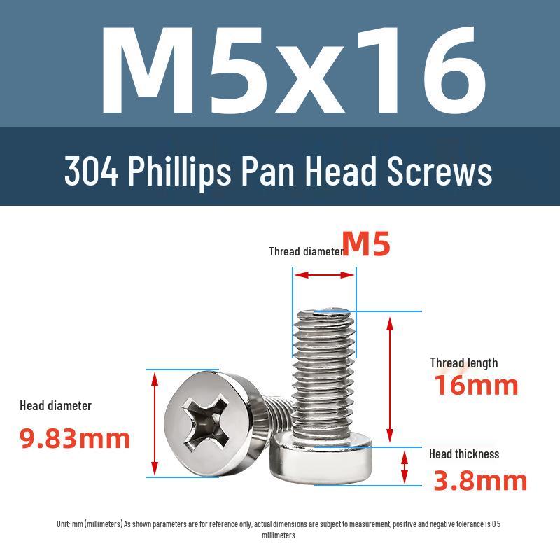 Yigu 304 Stainless Steel Phillips Round Head Machine Screws M2.5-M5