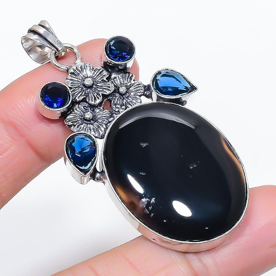 

Natural Banded Agate, Topaz 925 Sterling Silver Jewelry Pendant 2.40 B0i44