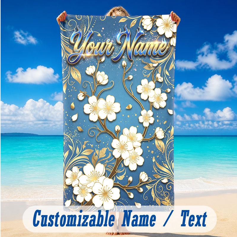 Floral Garden Theme Beach Towel Personalized Custom Name & Text Soft Quick Dry Beach Towel for Swimming Travel