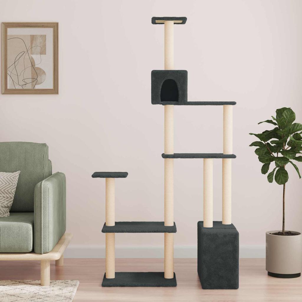 Cat Tree with Sisal Scratching Posts Dark Grey 177.5 Cm