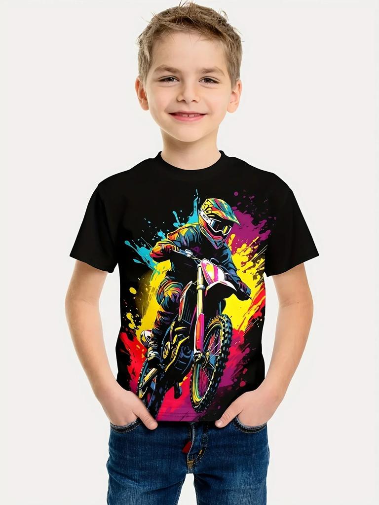 2024 Summer Kids Clothing Motorcycle Top Children's T-shirt 3d Printing Short-sleeved Boys Girls Loose Tops Streetwear T Shirts