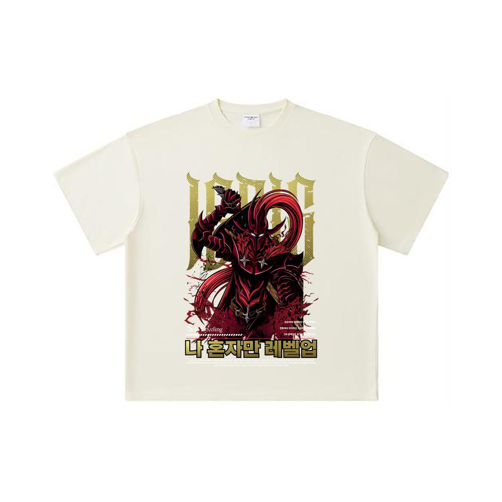 260 GSM Double Yarn 32 Count 100% Cotton Solo Leveling V12 Igris Print Unisex Heavy Cotton T Shirt S