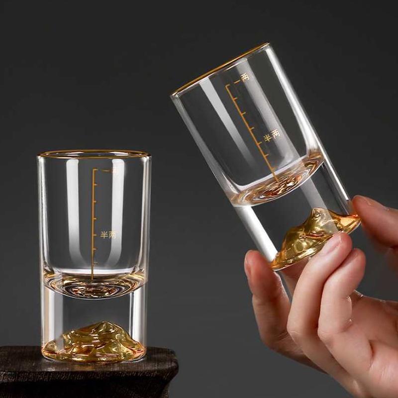 6 stk Sett 50ml Luksuriøst Gullkantet Vinglasssett Tykk Bunn Brennevinsglass Kreativt Gullfjell Shotglass Cognac Likør Krus