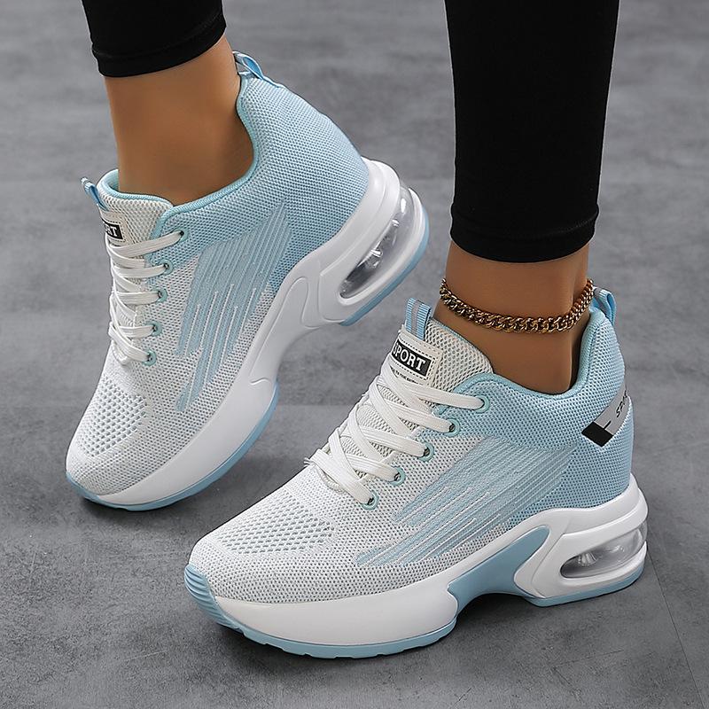 2025 straight hair spring and autumn new casual women's shoes flying woven breathable platform sports shoes non-slip comfortable inner height increa