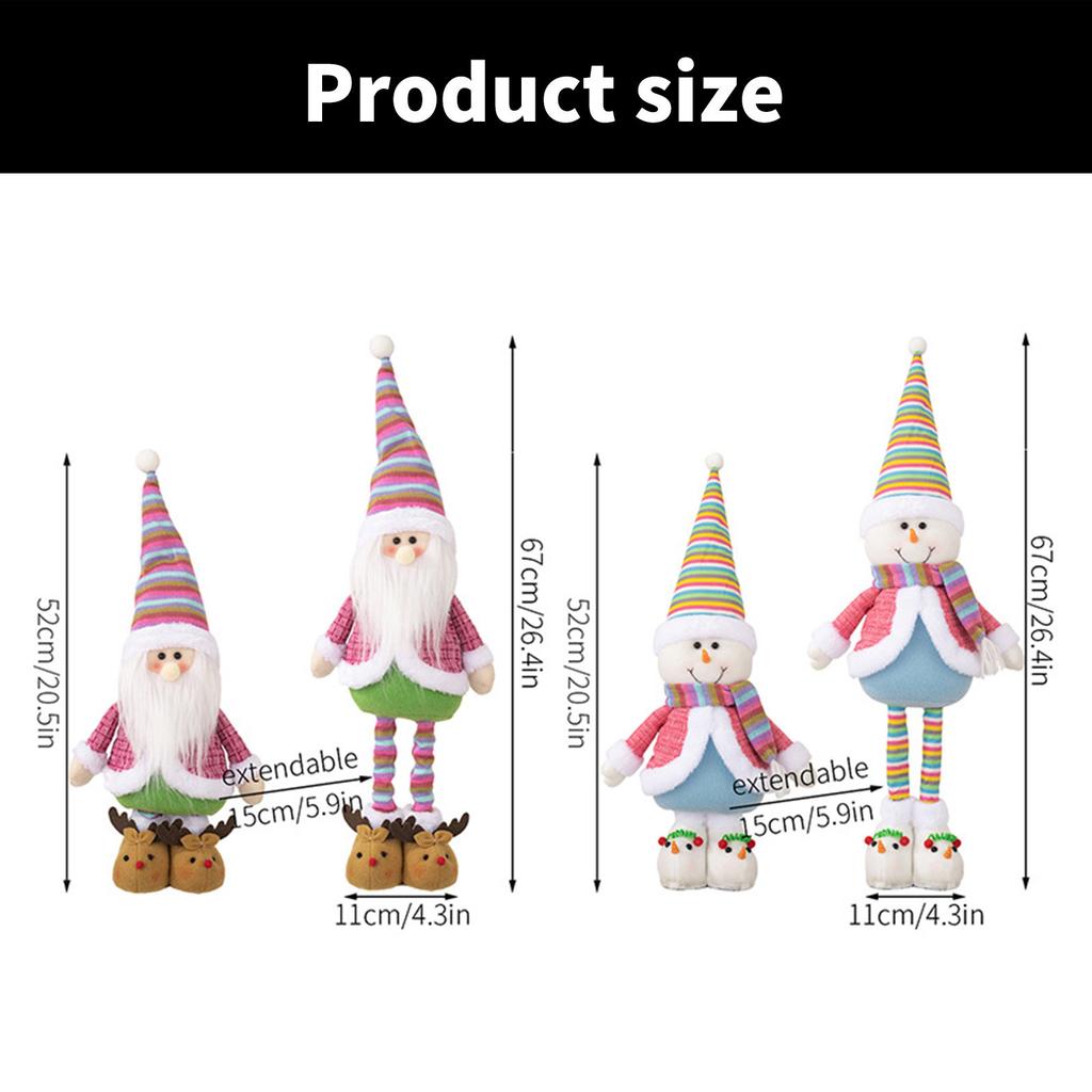Christmas Standing Doll with Extendable Legs Plush Santa/Snowman Decoration Handmade Holiday Tabletop Display Ornament