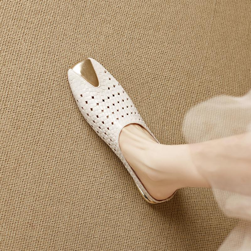 Moda 2025 Muły z prawdziwej skóry Kobiety Zakryty palec Zwiększone obcasy Kapcie Damskie Letnie Casualowe Plecione Klapki Kapcie Damskie Kobiety