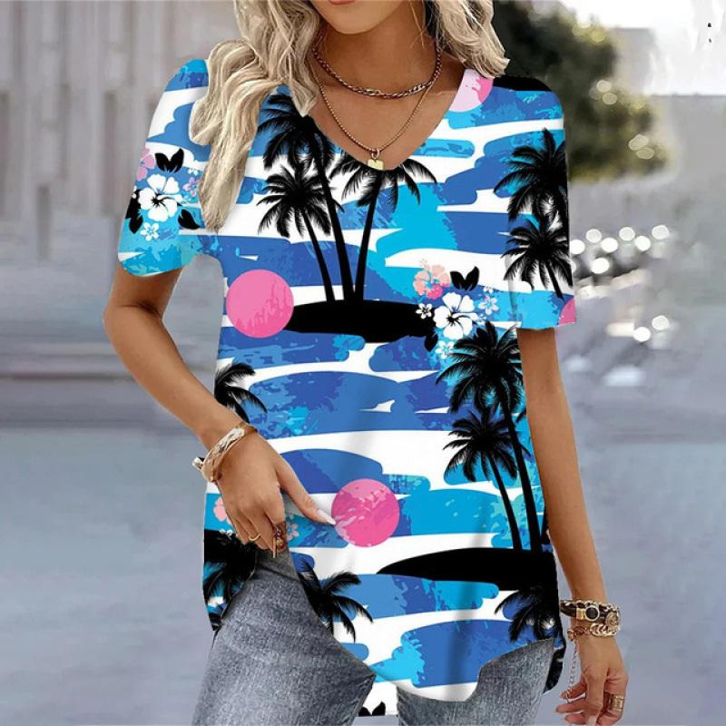 Fashion 3D Leaf Printed Summer Short Sleeve Tops Casual O-Neck Pullovers Women's Clothing Hot Sales Streetwear Blouses Big Sizes