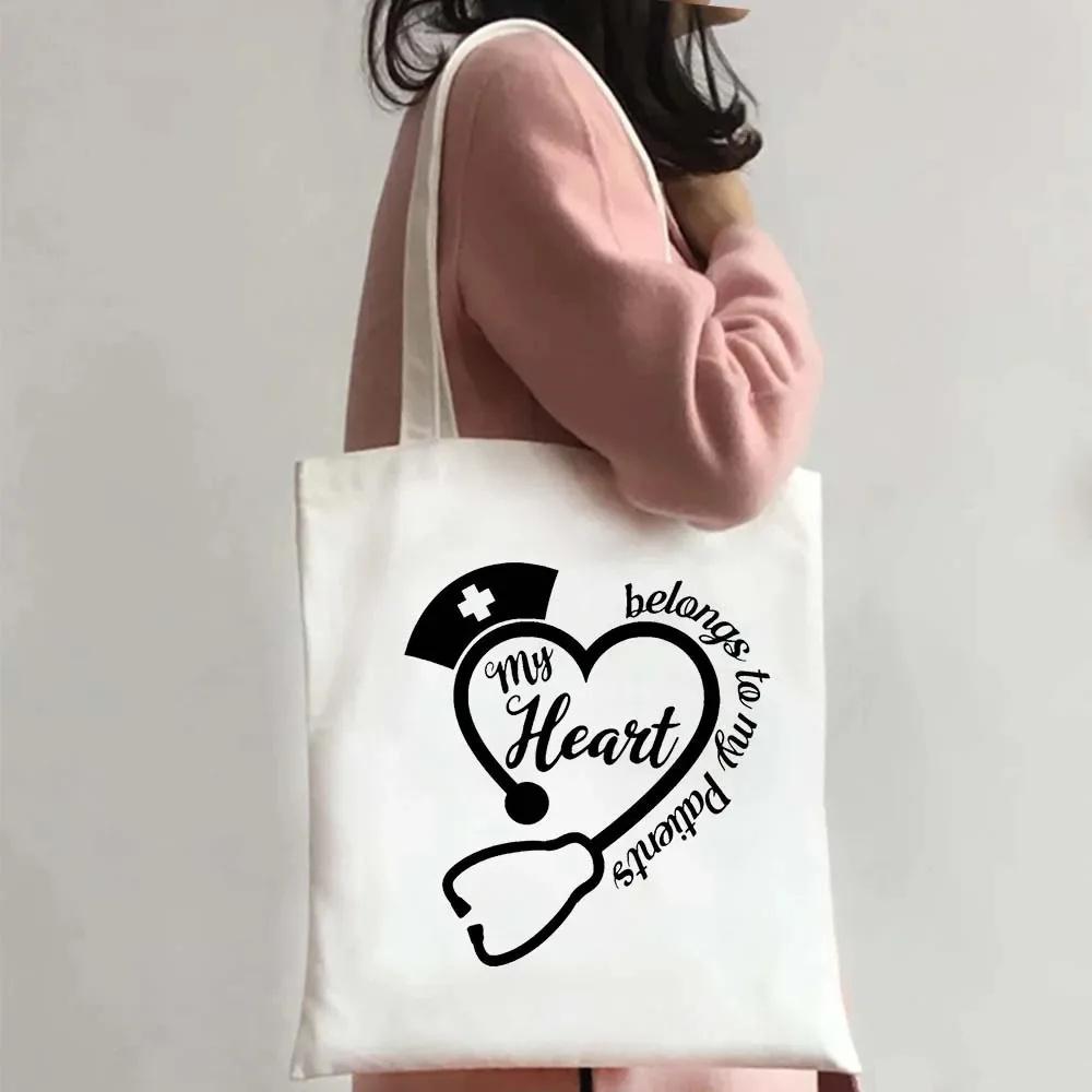 Nurse Life Shoulder Bag Ladies Tote Canvas Medical Art Shoulder Bag Eco Portable Travel Shopping Bag