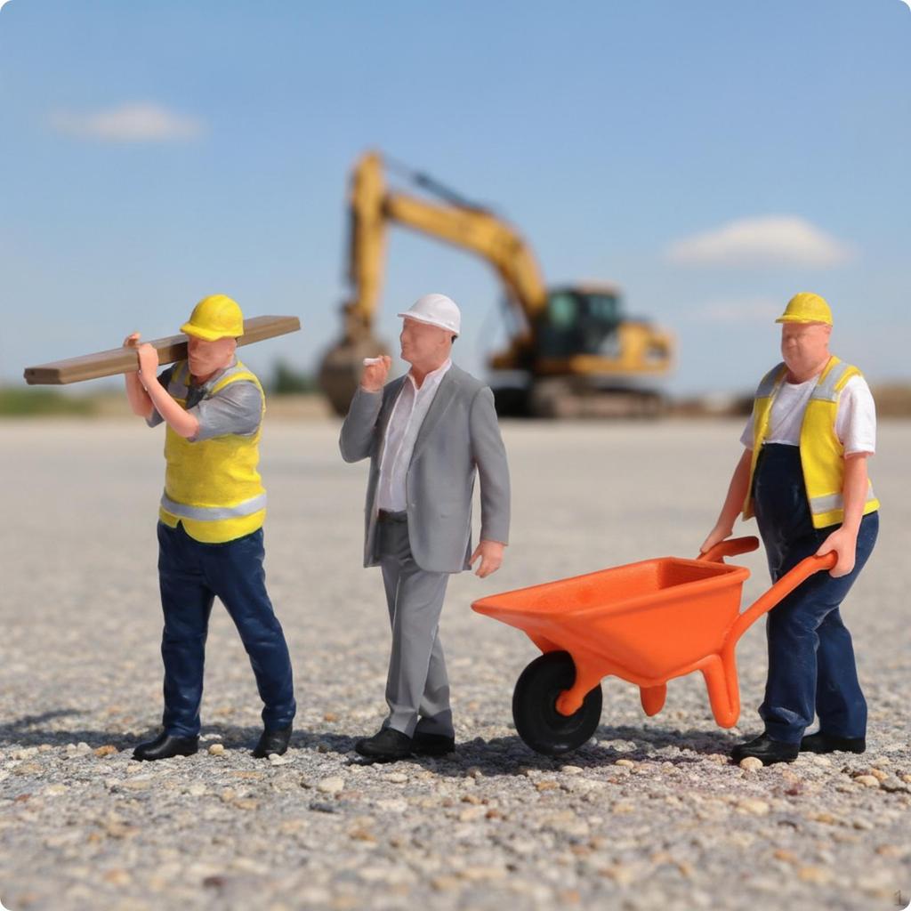 3 Pieces Construction Worker Figures Detailed Diorama Tiny Scale Model People for Hobbyists,