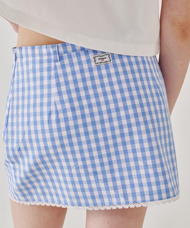 Ronron Torchon Lace Check Mini Skirt Soft Blue