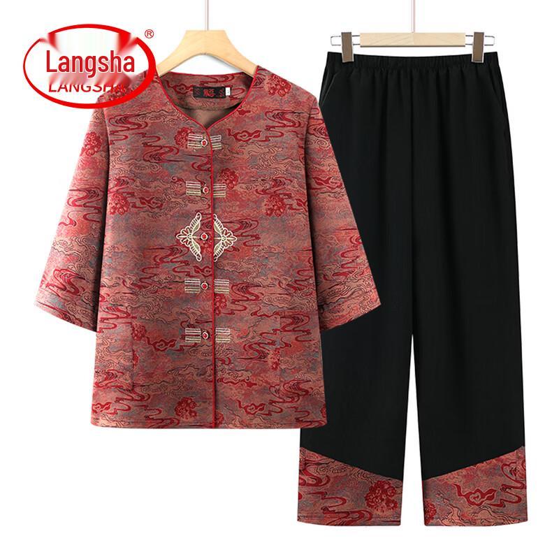 LangSha Women s Mid-Sleeve Summer Casual Set 2XL