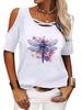 Жіноча Мода Топ з Відкритими Плечима Повсякденна Футболка з Круглим Вирізом Літня Футболка з Принтом Вільна з Коротким Рукавом
