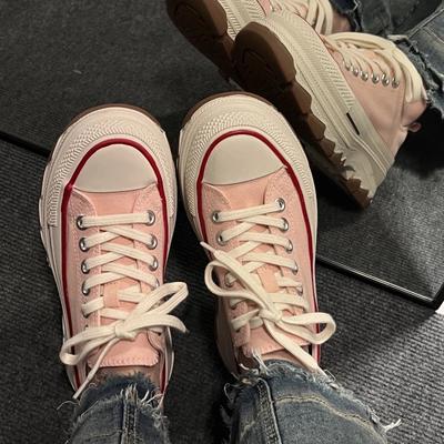 Buty do biegania Jesień Moda Nowe Okrągły nosek Gruba podeszwa Casual Wygodne Do chodzenia Płócienne buty Krzyżowy pasek Damskie Sneakersy