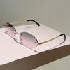 Frameless Oval Sunglasses Metal Thin Temples with Ocean-Inspired Lenses Retro Brand Designer Sunglasses UV400 Shades Eyewear