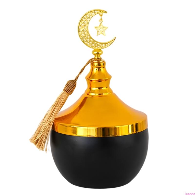 

Elegant Iron Decorative Storage Jar with Lid Eid Ramadans Candy Bowl For Home Decors Holiday Display With Artistic Design S чёрный