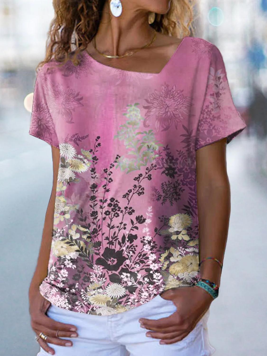 

Весенняя новинка, ослепительная цветочная рубашка на пуговицах с L-образным воротником, качественная рабочая одежда, рубашка с короткими рукавами, повседневная удобная женская одежда 5XL