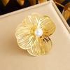 DIEYURO 316L Stainless Steel Gold Colour Radiant Pearl Flower Rhombus Ring For Women Fashion New Finger Ring Jewelry Gift Party