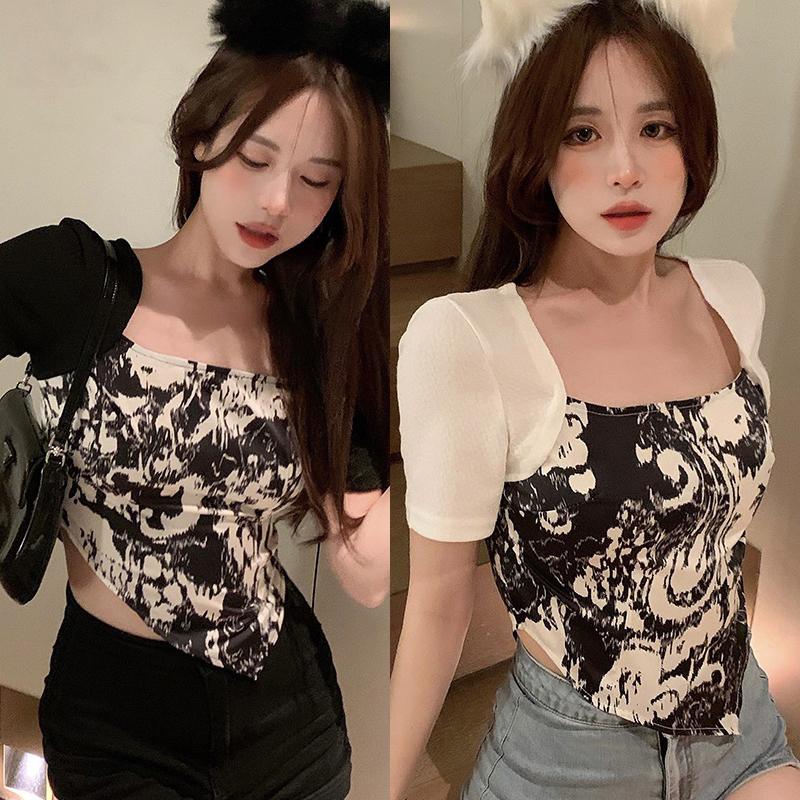 

Женская тонкая футболка с короткими рукавами и квадратным вырезом, нерегулярный топ