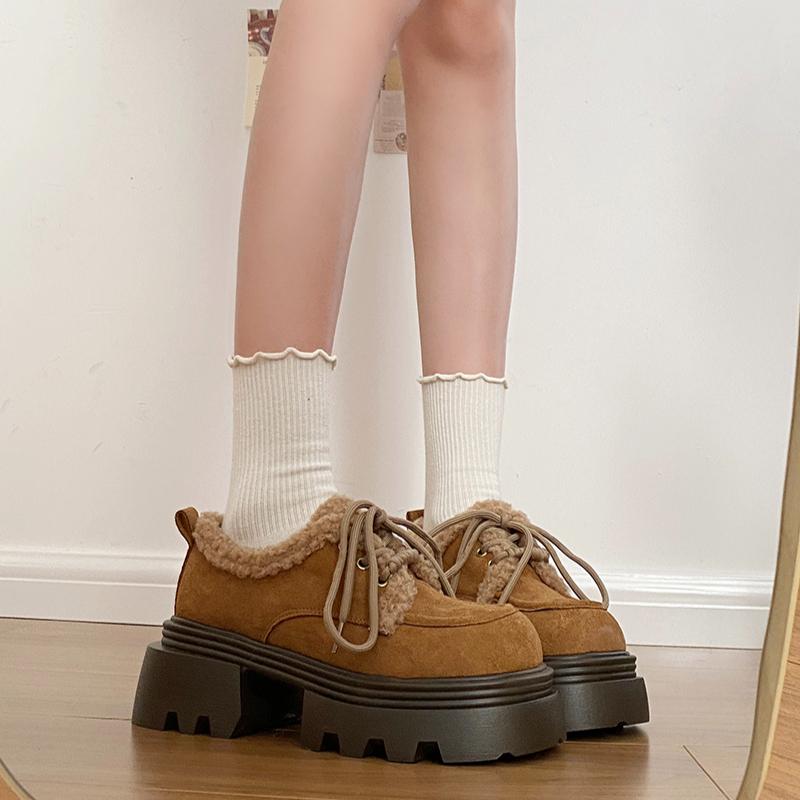 Fashion Women's Thick Heel Shoes Autumn New Round Head Deep Mouth Front Strap Thick Sole Anti-slip Wear-resistant Low-top Shoes