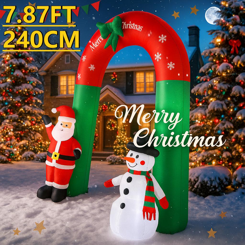 7.87FT Yard Party Decoration Inflatable Arch Santa Claus Snowman Toy LED Lit Xmas Home Ornament Supplies Christmas Holiday Gift