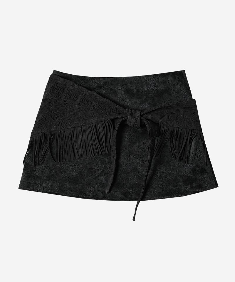 Darling Your Bad Fringe Wrap Leather Skirt #Black