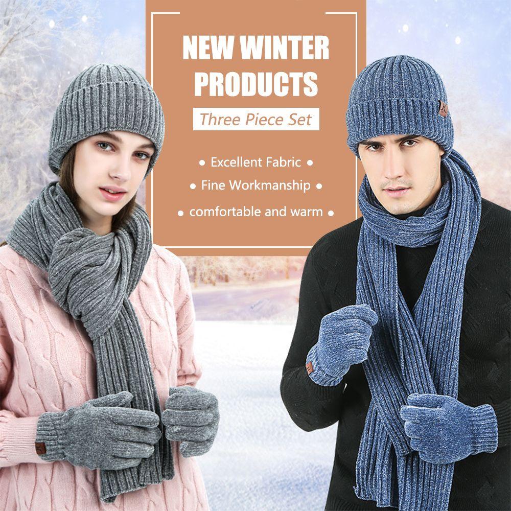 Men Women Knitted Beanie Cap Beanie Hat Ladies Hat Hat Scarf Gloves Set Warm Touchscreen Gloves