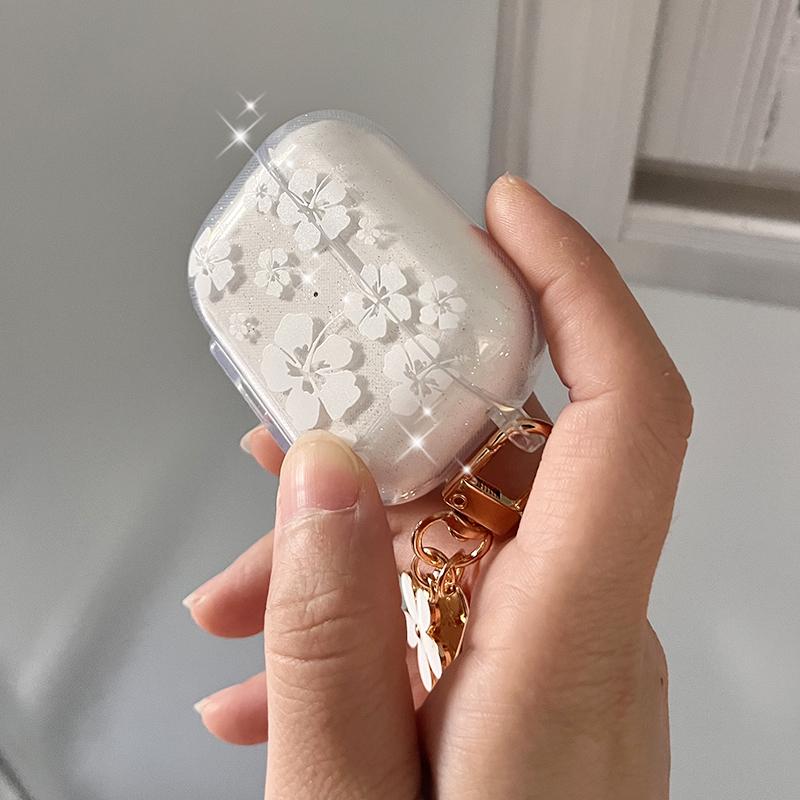 Fashion Soft Silicone Cover For AirPods 3 pro2rd Cute Clear White Flower Pendant Earphone Case For Apple AirPod Pro 2 Headphone