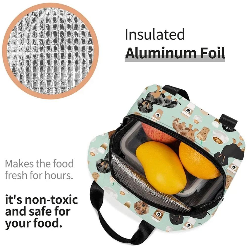 Roztomilá barevná káva jezevčík opakovaně použitelná izolovaná taška na oběd chladicí taška tote box kontejner s přední kapsou pro ženu muže