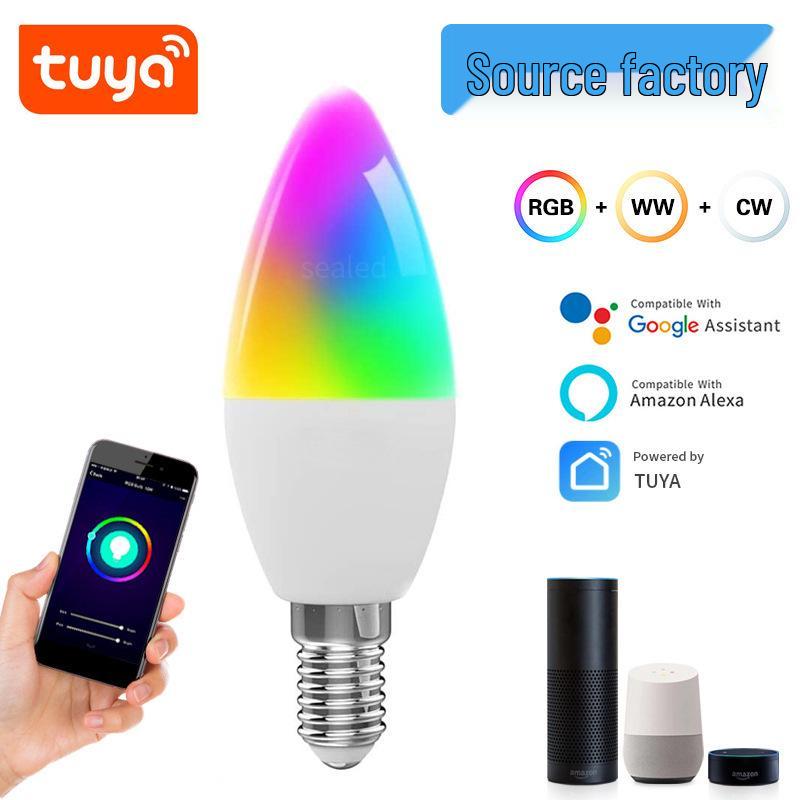 

Умная WiFi свеча с голосовым управлением Alexa, RGBCW E14 настольная лампа, совместимая с Tuya Smart Life Tuya Candle Light 5W