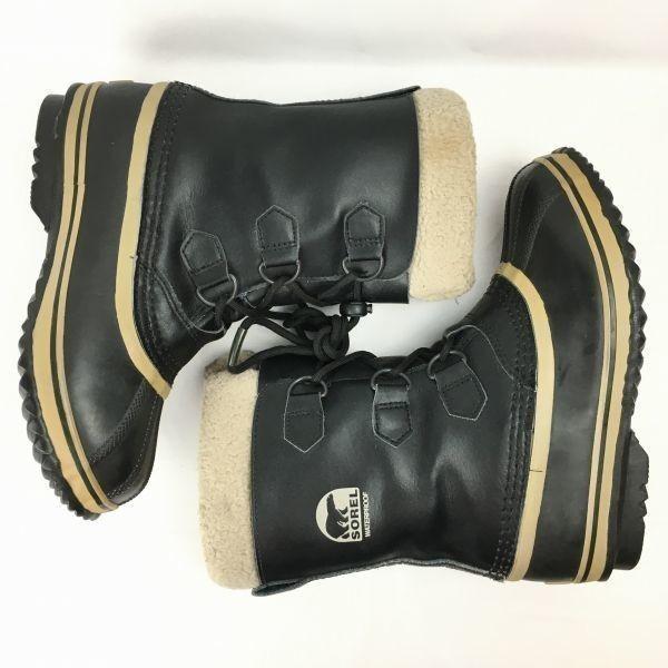 SOREL Premium Leather Snow Boots Lined Black size 23.0(USED)