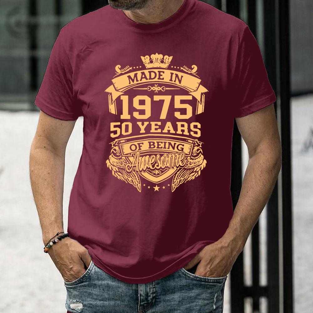 Rolig Tillverkad 1975 50 År av Att Vara Fantastisk Vintage 50-årsfödelsedags T-shirts Män Casual T-shirt Lös Streetwear T-shirt Topp Kläder