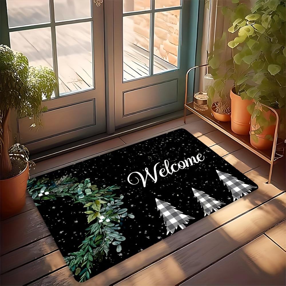 Merry Christmas Candy Cane Holly Bow Snow Scene Design Anti Slip Home Entrance Doormat For Holiday Front Porch Decor