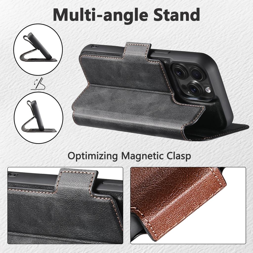 SUTENI Q-07 For iPhone 16 Pro Max Case Magnetic Color Splicing Cowhide Texture Leather Cover